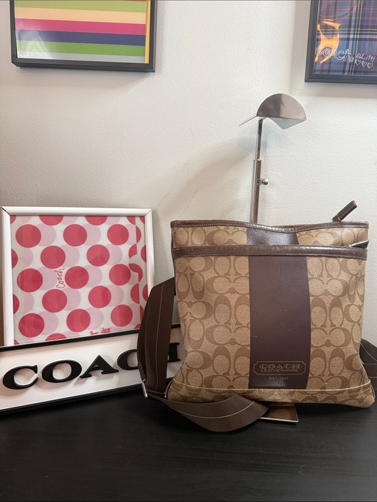 Coach Handbags - Coach Signature Stripe Canvas Crossbody Bag